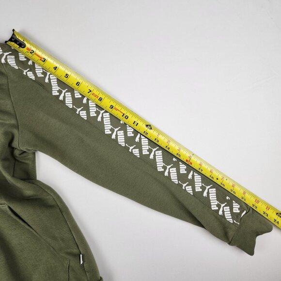 Puma Hoodie Athletic Streetwear Logo Olive Green kangaroo pocket Casual - Sz. XS - Picture 9 of 9